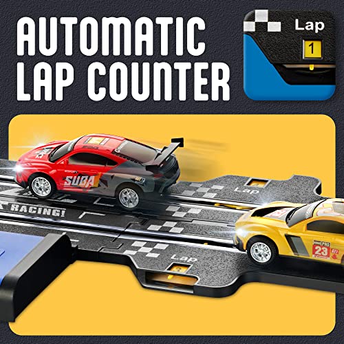 Slot Car Race Track Sets – Battery Or Electric Race Car Track With 4 Cars Dual Electric Race Track W/ 2 Remotes Lap Counter & Lights For Girls & Boys Age 8-12 - Vehicle Adventure Play Collection