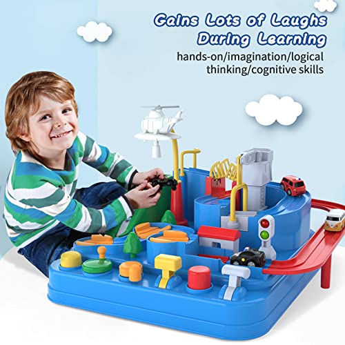 Preschool Educational Car Toys Gifts Puzzle Car Race Tracks Race Track Toys For Boy Car Adventure Toy For 3 4 5 6 7 8 Years Old Kids (Blue Helicopter Car) - Vehicle Adventure Play Collection