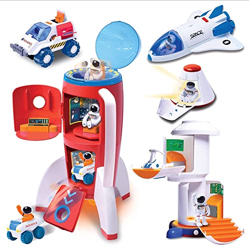 Stro Venture Deluxe Space Playset Toy – Space Shuttle Space Station & Capsule Space Rover & Rocket W/Lights And Sound – Space Toys For Boys And Girls - Cosmic Adventure Play Set