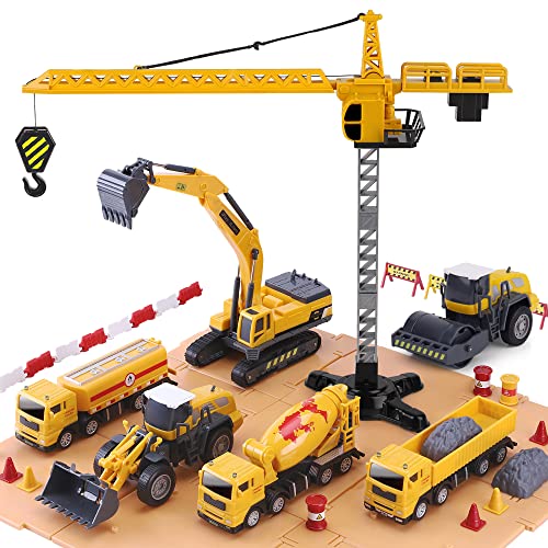 Promo Construction Site Vehicles Toy Set Kids Engineering Playset Tractor Digger Crane Dump Trucks Excavator Cement Steamroller Birthday Gift For 3 4 5 Year Old Toddlers Boys Child - Farm Adventure Play Edition