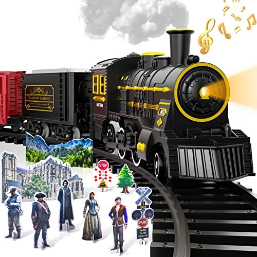 Electric Christmas Train Set For Kids Battery-Powered Train Toys With Sounds Include 4 Cars And 10 Tracks Classic Toy Train Set For 3 4 5 6 Years Old Boys Girls - Railway Imagination Collection
