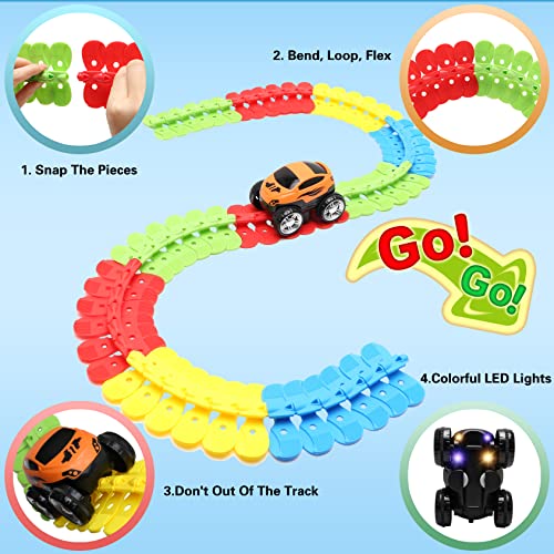 Toys For 3 Year Old Boys,Kids Toys For Boys Girls Age 3-5,184 PCS Toddler Toys Race Car Track Set With Flexible Track Create A Road Race,DIY Magic Car Toys For 3 4 5 Year Old Christmas Birthday Gifts Red Green - Vehicle Adventure Play Collection