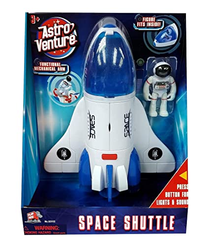 Stro Venture Space Shuttle Toy – Plastic Spaceship For Kids With Lights And Sound – Astronaut Figure Openable Cockpit And Compartment Extended Arm – Fun Space Gift Toys For Any Mission & Adventure - Cosmic Adventure Play Set