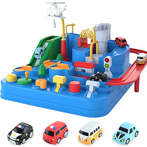 Preschool Educational Car Toys Gifts Puzzle Car Race Tracks Race Track Toys For Boy Car Adventure Toy For 3 4 5 6 7 8 Years Old Kids (Blue Helicopter Car) - Vehicle Adventure Play Collection