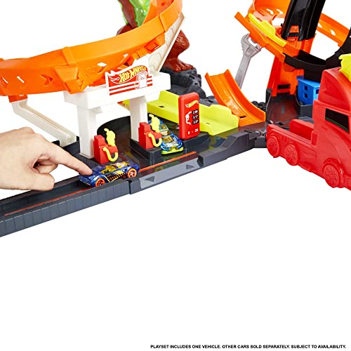 Cheap Toxic Gorilla Slam Gas Station & Tire Repair Shop Playset With Adjustable Launcher Lights & Sounds & 1 1:64 Scale Car Connects To Other Track Sets Gift For Kids 5 Years Old & Up - Vehicle Adventure Play Collection