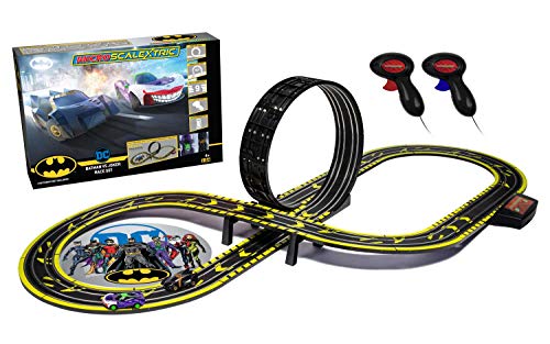 Micro Scalextric Justice League Batman Vs Joker Battery Powered 1:64 Slot Car Race Track Set G1155T Black - Vehicle Adventure Play Collection