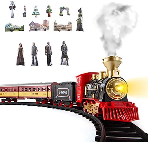 Cheap Train Sets With Steam Locomotive Engine Cargo Car And Tracks Battery Powered Play Set Toy W/ Smoke Light & Sounds For Kids Boys & Girls 3 4 5 6 7 Years Old - Railway Imagination Collection