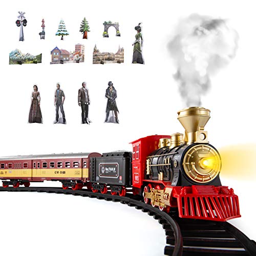 Cheap Train Sets With Steam Locomotive Engine Cargo Car And Tracks Battery Powered Play Set Toy W/ Smoke Light & Sounds For Kids Boys & Girls 3 4 5 6 7 Years Old - Railway Imagination Collection