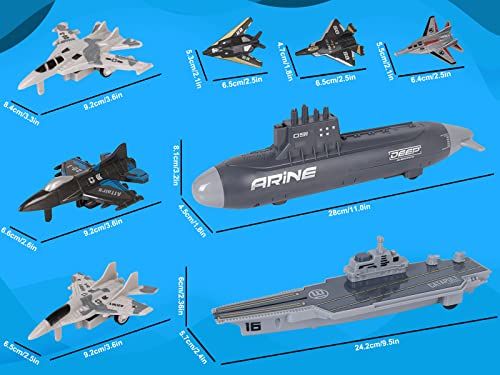 Aircraft Carrier Military Naval Ship Toy Play Set With Small Scale Model Planes Fighter Jets Battleship And Supply Ship For Kids Boy Girl Age 5+ Party Favors Gifts Naval Ship-02 - Marine Adventure Collection