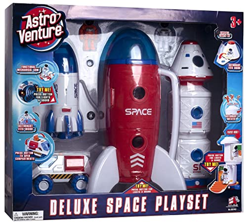 Stro Venture Deluxe Space Playset Toy – Space Shuttle Space Station & Capsule Space Rover & Rocket W/Lights And Sound – Space Toys For Boys And Girls - Cosmic Adventure Play Set