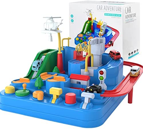 Preschool Educational Car Toys Gifts Puzzle Car Race Tracks Race Track Toys For Boy Car Adventure Toy For 3 4 5 6 7 8 Years Old Kids (Blue Helicopter Car) - Vehicle Adventure Play Collection