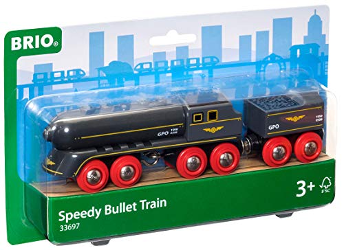 RIO World 33697 – Speedy Bullet Train – 2 Piece Wooden Toy Train Set For Kids Age 3 And Up - Railway Imagination Collection
