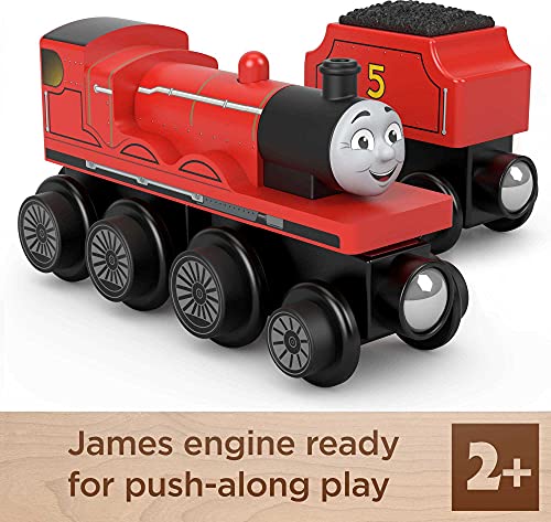 Cheap Wooden Railway James Engine And Coal Car Push-Along Train Made From Sustainably Sourced Wood For Kids 2 Years And Up - Railway Imagination Collection