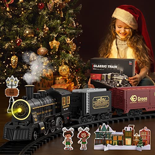 Cheap Train Sets With Steam Locomotive Engine Cargo Car And Tracks Battery Powered Play Set Toy W/ Smoke Light & Sounds For Kids Boys & Girls 3 4 5 6 7 Years Old - Railway Imagination Collection