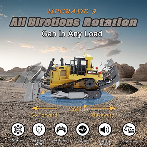 Bnam Remote Control Bulldozer RC 1/16 Full Functional Construction Vehicle 2.4Ghz 9 Channel Dozer Front Loader Toy With Light And Sound For Kids Age 6 7 8 9 10 And Up Years Old - Farm Adventure Play Edition