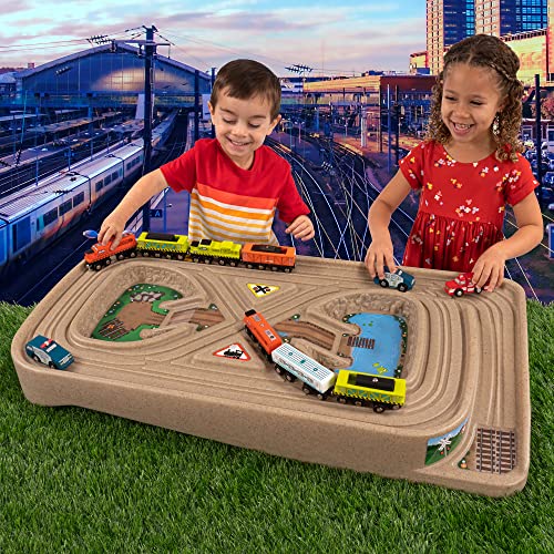 Portable Carry And Go Kids Race Track Toy Car Train Table 2-Sided No Assembly For Children 3 4 5 6 7 Years Old Boys Girls Made In USA - Vehicle Adventure Play Collection