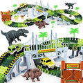 Deals Dinosaur Toys-187 Pcs Create A Dinosaur World Road Race Flexible Track Playset 4 Dinosaurs-2 Race Cars For 3 4 5 6 Years Up Old Boys Girls well-suited Gift - Vehicle Adventure Play Collection