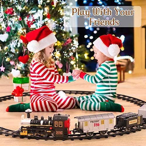 Electric Christmas Train Set For Kids Battery-Powered Train Toys With Sounds Include 4 Cars And 10 Tracks Classic Toy Train Set For 3 4 5 6 Years Old Boys Girls - Railway Imagination Collection