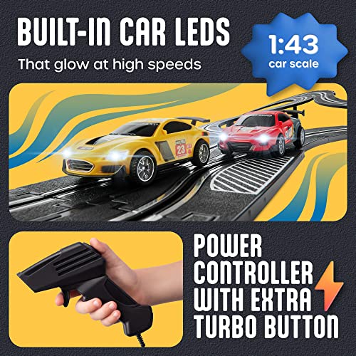 Slot Car Race Track Sets – Battery Or Electric Race Car Track With 4 Cars Dual Electric Race Track W/ 2 Remotes Lap Counter & Lights For Girls & Boys Age 8-12 - Vehicle Adventure Play Collection
