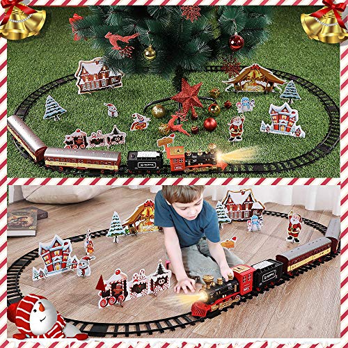 Cheap Train Sets With Steam Locomotive Engine Cargo Car And Tracks Battery Powered Play Set Toy W/ Smoke Light & Sounds For Kids Boys & Girls 3 4 5 6 7 Years Old - Railway Imagination Collection