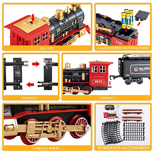 Cheap Train Sets With Steam Locomotive Engine Cargo Car And Tracks Battery Powered Play Set Toy W/ Smoke Light & Sounds For Kids Boys & Girls 3 4 5 6 7 Years Old - Railway Imagination Collection