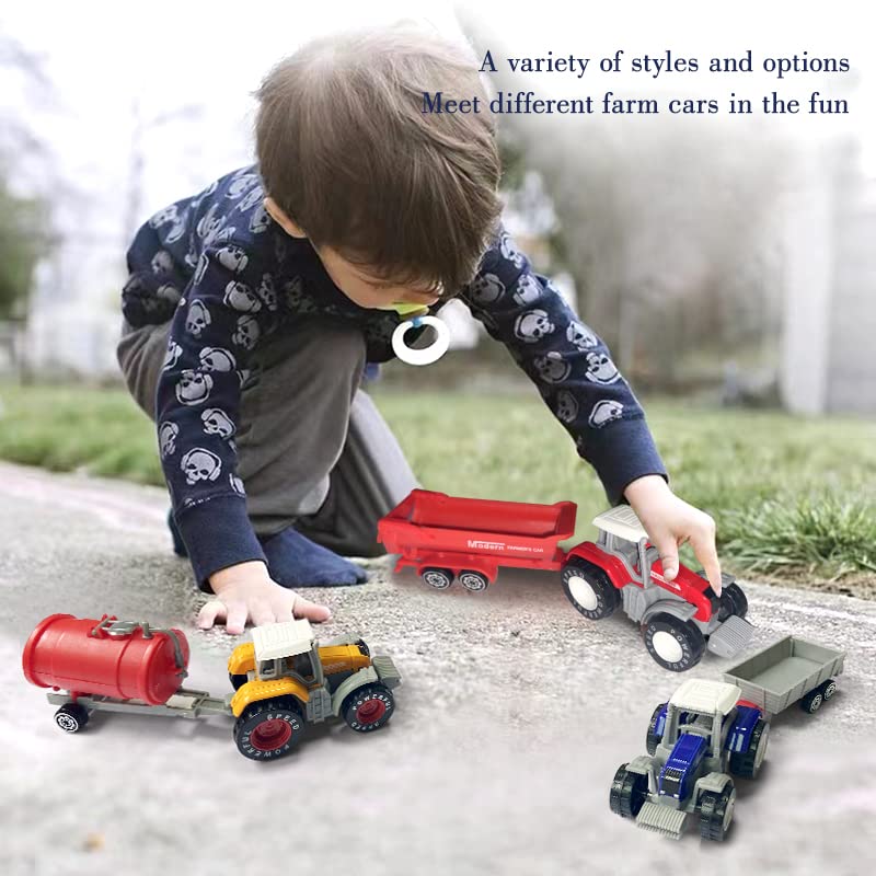Kid s Farm Tractor Toys With Trailers ,Alloy And ABS Toy Truck Realistic Tractor Vehicle Value Play Set Set Of 4 - Farm Adventure Play Edition