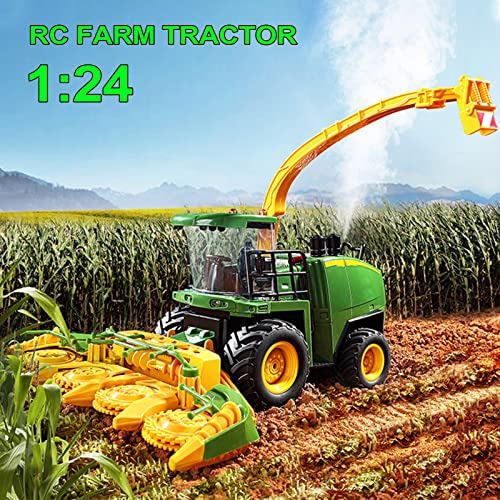 Remote Control Trucks Tractor Toy For Kids – 1:24 Rc Silage Harvester With Smoke Construction Vehicle Farm Tractors With Lights & Sounds Christmas Birthday Presents For Boys & Girls 3-8 Years Old - Farm Adventure Play Edition